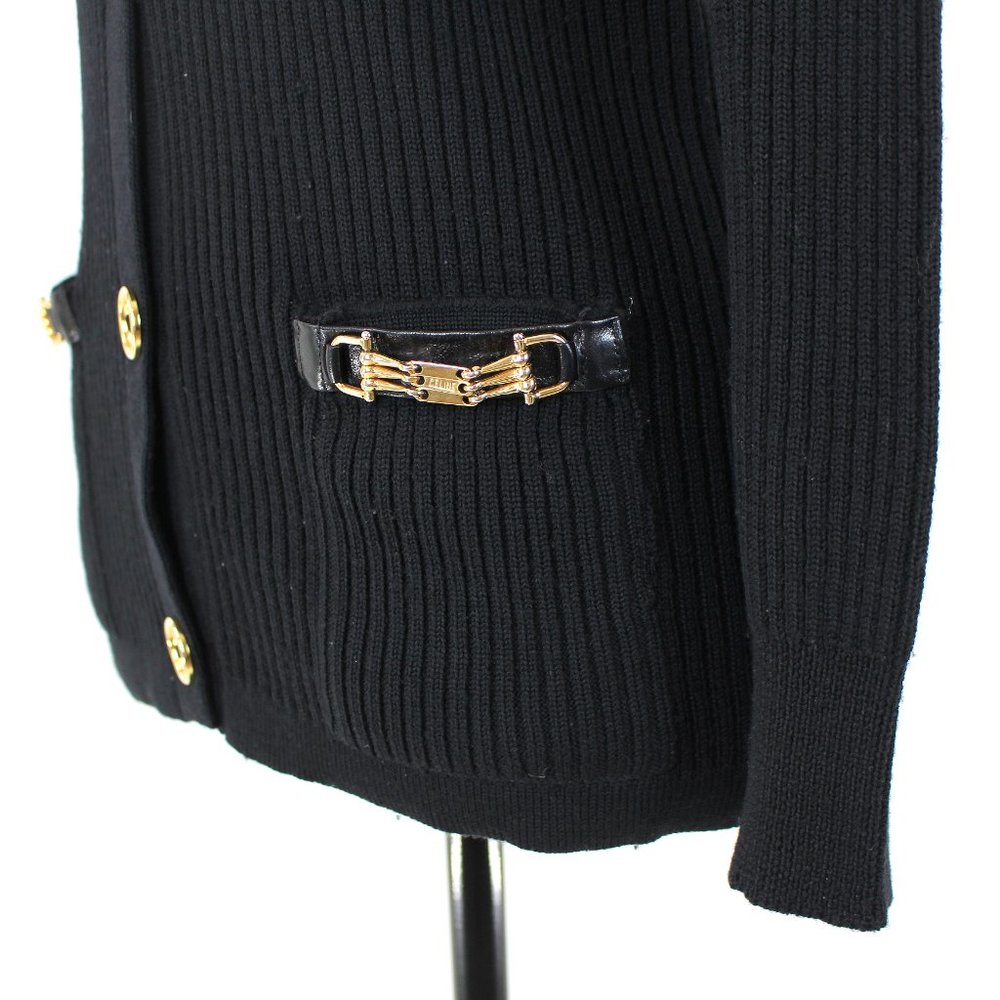 CÉLINE Black Ribbed Knit Button Up Wool Cardigan 40 VTG Paris Sport Sweater M - Picture 4 of 8